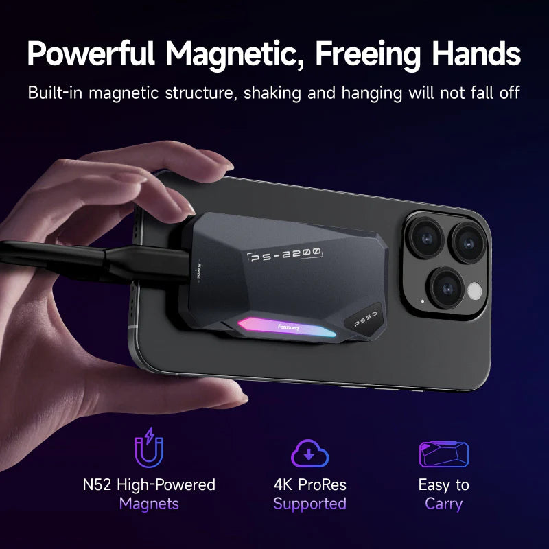 Fanxiang PS2200 Magnetic Portable SSD Up to 2050MB/s High-Speed,with Magnetic Ring,Aluminum Alloy,Touch Control RGB Lighting,Compatible with Smartphone, Tablet, Computer