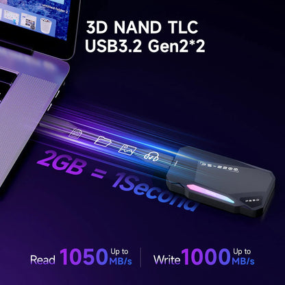 Fanxiang PS2200 Magnetic Portable SSD Up to 2050MB/s High-Speed,with Magnetic Ring,Aluminum Alloy,Touch Control RGB Lighting,Compatible with Smartphone, Tablet, Computer