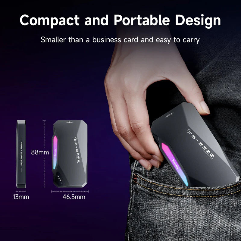 Fanxiang PS2200 Magnetic Portable SSD Up to 2050MB/s High-Speed,with Magnetic Ring,Aluminum Alloy,Touch Control RGB Lighting,Compatible with Smartphone, Tablet, Computer